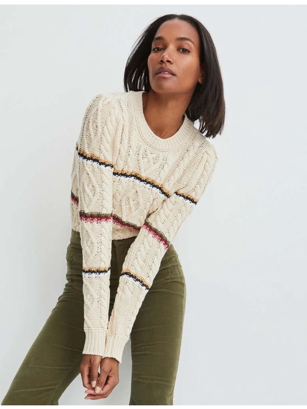 Veronica Beard Bruna Cable Knit Striped Sweater XL - Picture 8 of 9